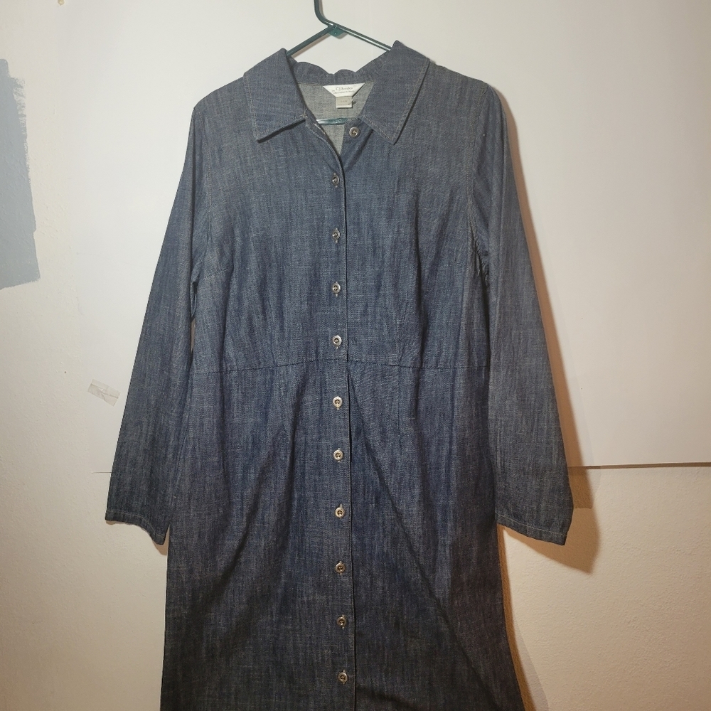 Long C J Banks Denim button Front Long Sleeve shirt dress size 14W - Picture 1 of 6
